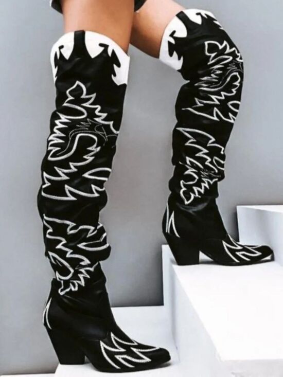 Kelsey-21 Shoes - Western Thigh High Over The Knee Embroidered Boots (9)